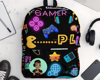 Backpack. Back to School bag, school bag, gamer, games, game controller.