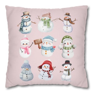 Funda de almohada cuadrada, estampado de lindos muñecos de nieve navideños, decoración navideña para el hogar, funda de almohada festiva, funda de cojín con acento de temporada, invierno