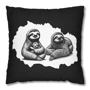 Federa quadrata, design della famiglia di bradipi, decorazione per la casa, federa per cuscino da divano, regalo per amanti degli animali, effetto carta strappata