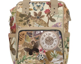 Sac à dos à langer multifonctionnel bohème floral, sac pour bébé élégant, essentiel sobre pour la chambre de bébé, cadeaux pour les nouvelles mamans, esthétique vintage,