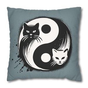 Yin and Yang Cats Pillowcase, Feline Cat Lover Home Decor, Spun Polyester Square Accent Cushion, Decorative Pillow Cover, Animal Print