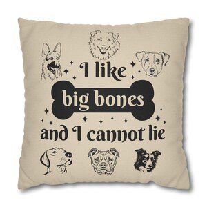 Funda de almohada de poliéster hilado para amantes de los perros, me gustan los huesos grandes, cita sobre razas de perros, funda de almohada cuadrada, linda decoración para dormitorio de cachorros, regalo para dueños de mascotas