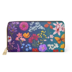 Portemonnee met rits - bloemen juweel kleur vlinder lieveheersbeestje bij lieveheersbeestje print, mooie portemonnee dames, cadeau voor haar, kaarthouder, kleine clutch,