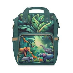Multifunctional Diaper Backpack. Jungle Animals, Gift Idea for New Parents.