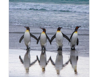 Matte Canvas, Stretched, 0.75" Penguin Pals on the Beach.