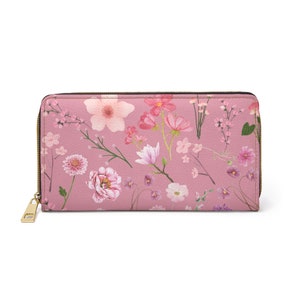 Cartera con cremallera. Floral en tonos rosa. Regalo para ella, regalo para el día de la madre.