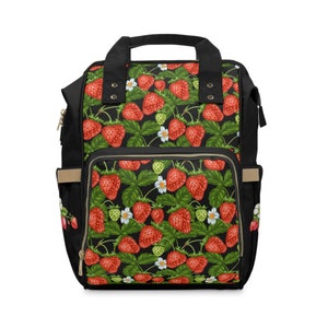 Multifunctional Diaper Backpack. Strawberries, Fruit, Baby Shower gift idea, Gift for New Parents.