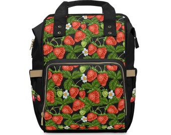 Multifunctional Diaper Backpack. Strawberries, Fruit, Baby Shower gift idea, Gift for New Parents.