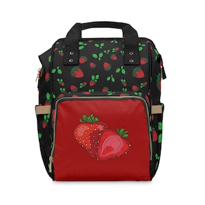 Multifunctional Diaper Backpack. Strawberries, Gift for new Parent.