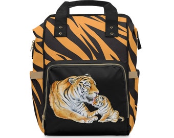 Multifunctional Diaper Backpack. Tiger & Cub, Tiger Print, Gift Idea for Baby Shower, Gift for New Parent.