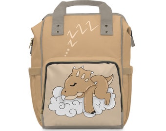 Multifunctional Diaper Backpack. Sleepy Dinosaur, Baby Shower gift idea, Gift for New Parents.