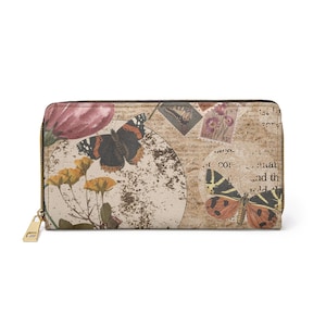 Cartera vintage con cremallera floral / Cartera inspirada en la naturaleza para mujer / Regalo perfecto para cumpleaños, días festivos o viajes, Estampado botánico