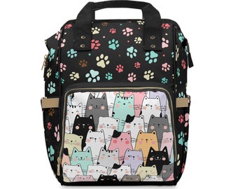 Multifunctional Diaper Backpack. Cute Cats. Gift Idea for New Parents, Gift for Baby Shower.