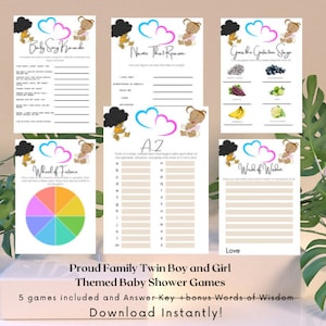 Proud Family Baby Shower, Bebe, Cece, Twins, Boy,Girl, Baby Shower, Baby Shower Games, Five games included, Instant download