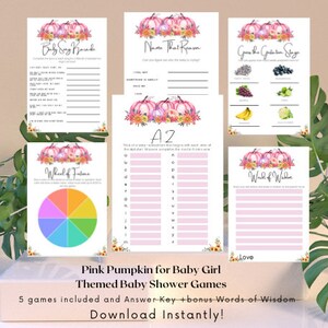 Pink and Purple Pumpkin Baby Shower Theme, Baby Shower Games, Fun, Baby Girl, Five Games Included!