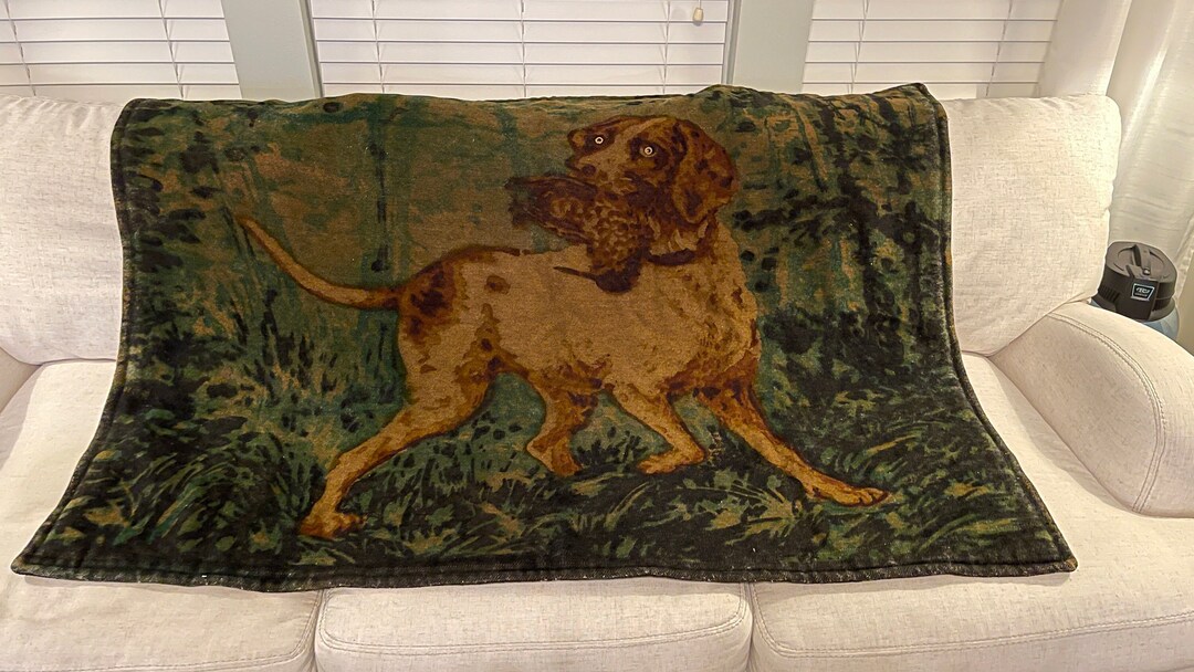 RARE Antique Clark Carriage Robe Wool Horsehair Blanket Throw Bird Dog