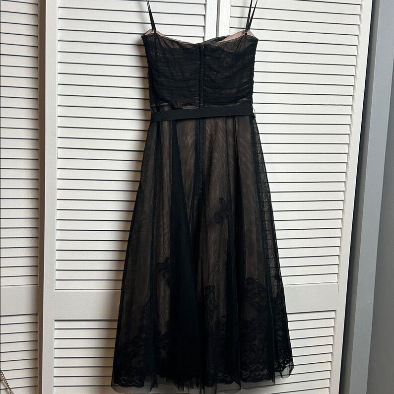 Vintage BCBG Maxazria Strapless Midi Black Lace Overlay cocktail Y2K dress 6 image 10