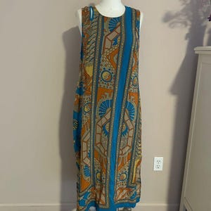 Ärmelloses Boho Midikleid aus Seide in Türkis und Rost Größe Anthropologie 14 Bild 12