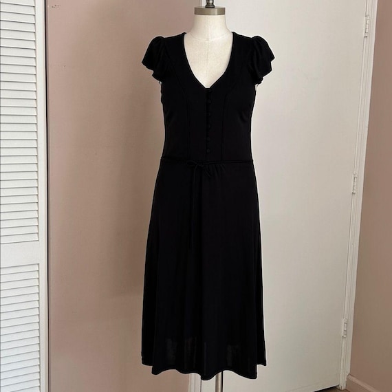 Vintage Ann Taylor Loft Black Flutter Shoulder Half Button Closure Midi Dress 4 - Etsy Vintage Ann Taylor Loft Black Flutter Shoulder Half Button Closure Midi Dress 4 - Etsy
