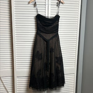 Vintage BCBG Maxazria Strapless Midi Black Lace Overlay cocktail Y2K dress 6 image 1