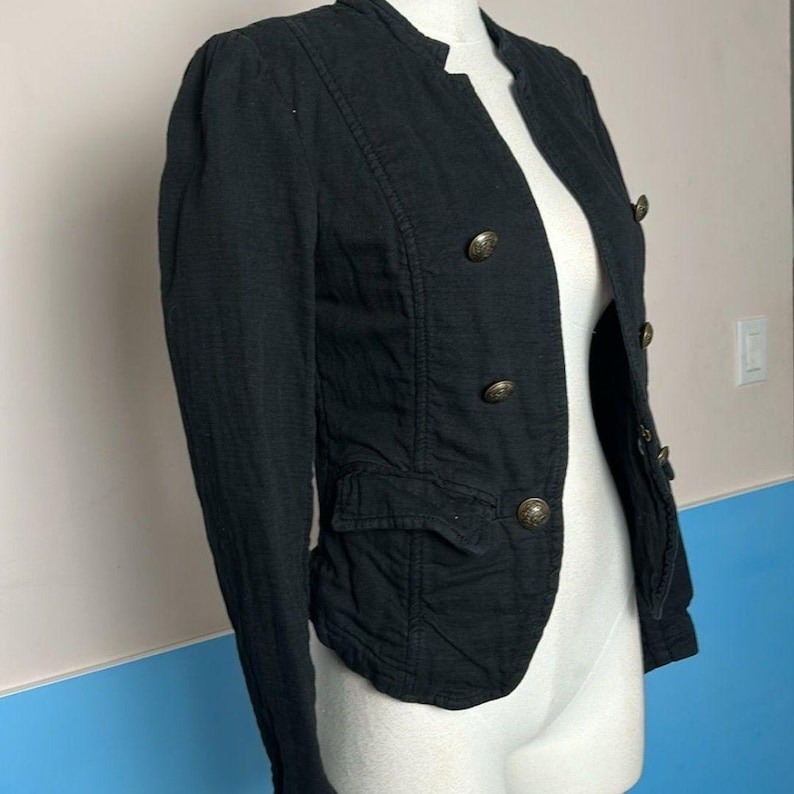 Free People Black Cotton Textured Blazer with Tailored Fit size small army image 4