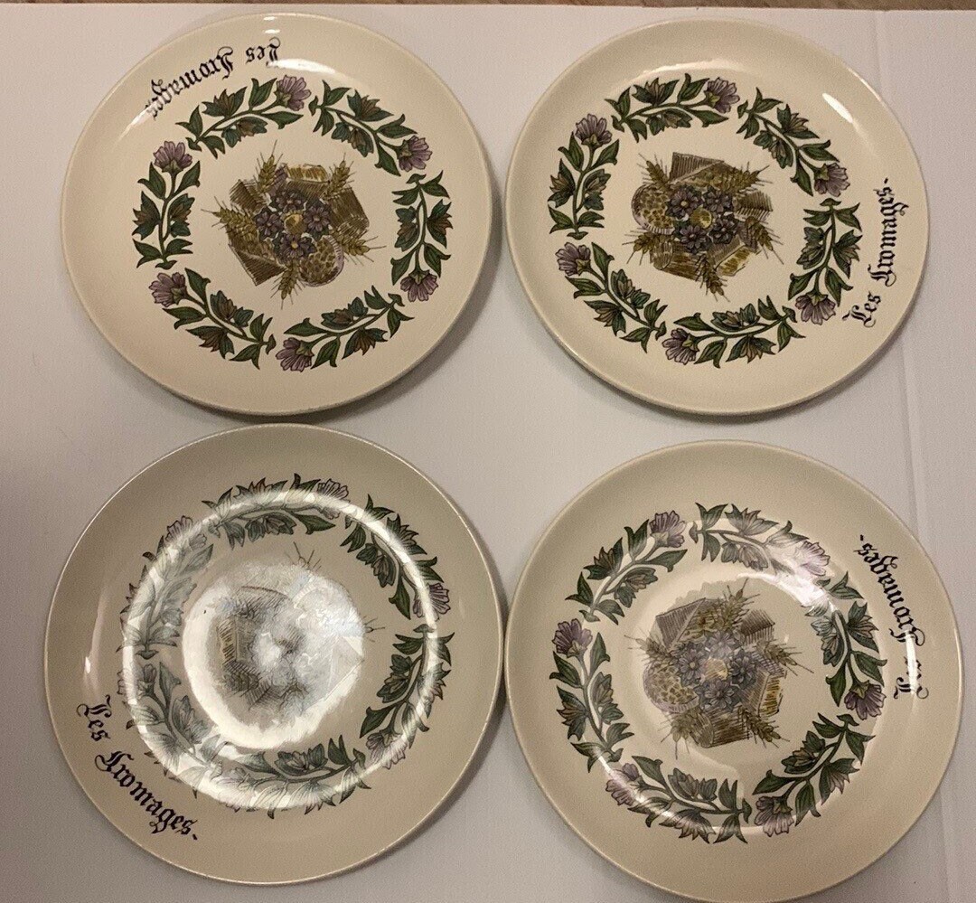 French Vintage Gien Cheese Plate Set, Retro Cheese Plates, Les Fromages
