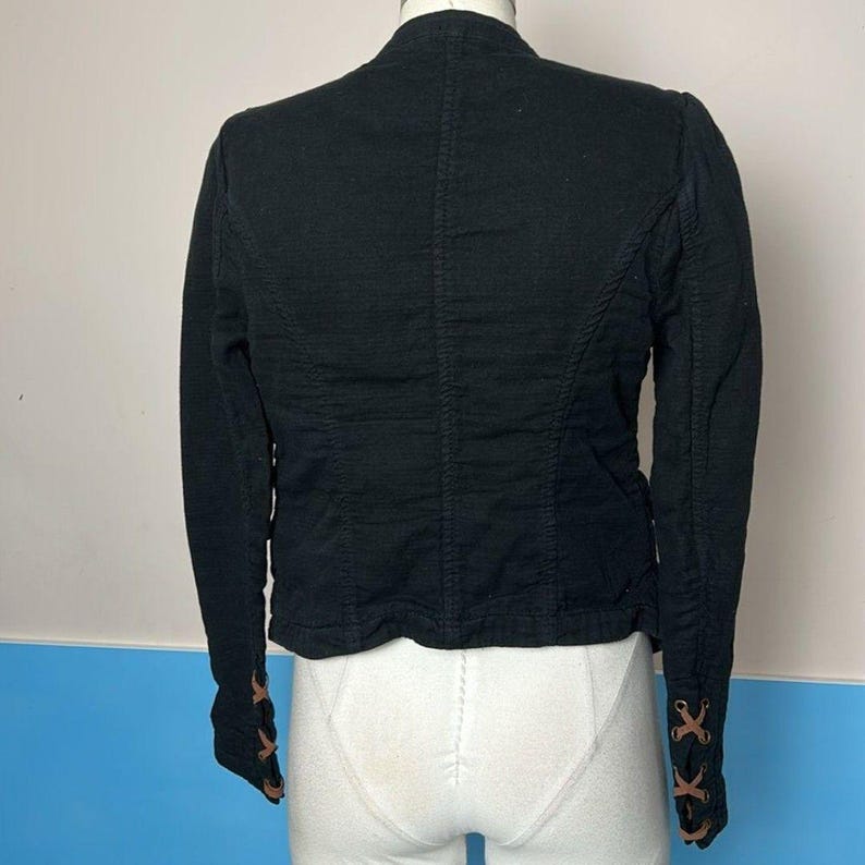 Free People Black Cotton Textured Blazer with Tailored Fit size small army image 8