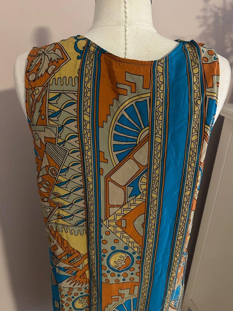 Ärmelloses Boho Midikleid aus Seide in Türkis und Rost Größe Anthropologie 14 Bild 10