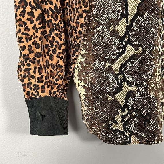 Vintage Silk Leopard Patchwork Button Down shirt … - image 4