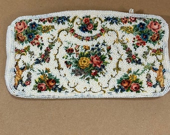 BAGS by Josef Vintage Beaded Floral Small Clutch Bag Hand Beaded in Japan