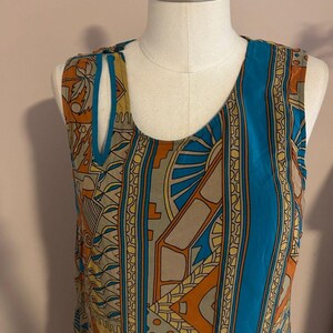 Ärmelloses Boho Midikleid aus Seide in Türkis und Rost Größe Anthropologie 14 Bild 7