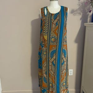 Ärmelloses Boho Midikleid aus Seide in Türkis und Rost Größe Anthropologie 14 Bild 6