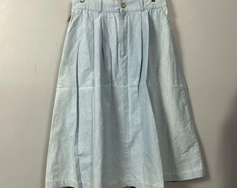 Spódnica typu skater z denimu w stylu vintage marki Orvis, długość midi, kieszonkowa, rozmiar P 14 - M