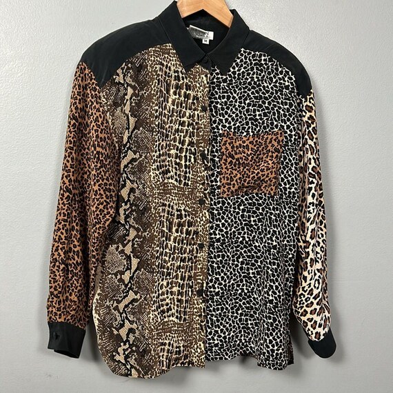 Vintage Silk Leopard Patchwork Button Down shirt … - image 3