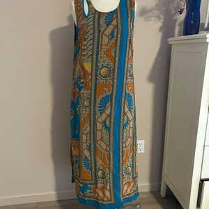 Ärmelloses Boho Midikleid aus Seide in Türkis und Rost Größe Anthropologie 14 Bild 5