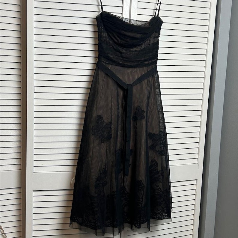 Vintage BCBG Maxazria Strapless Midi Black Lace Overlay cocktail Y2K dress 6 image 2