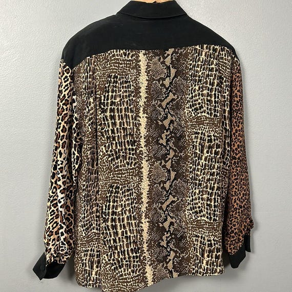 Vintage Silk Leopard Patchwork Button Down shirt … - image 7
