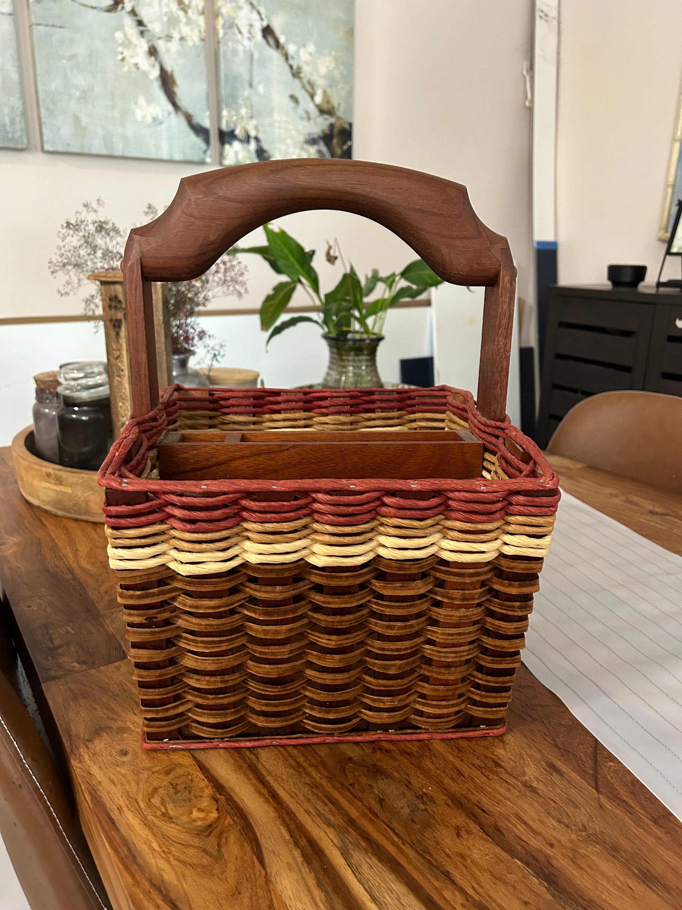 Foxcreek Basket Co, Caddy Basket W/ Handle, Handmade Handled Basket