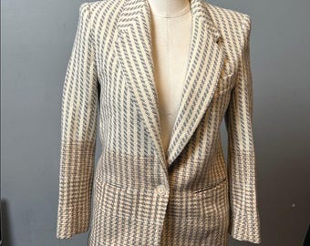 Vintage Adolfo Atelier Stylish Women's Blazer Cream brown tones wool blend size S