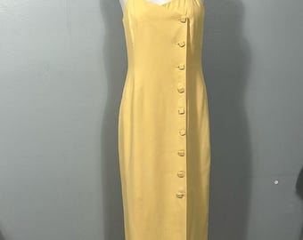 Vintage Spenser Jeremy Yellow Asymmetrical Button Front Midi Dress size 8