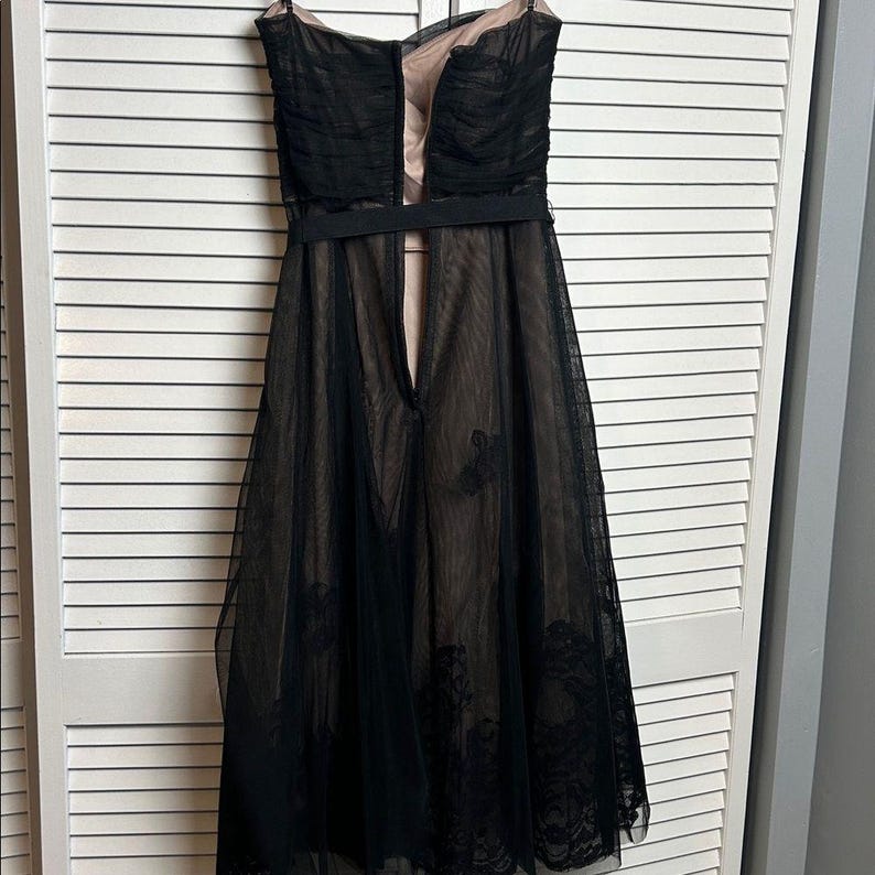 Vintage BCBG Maxazria Strapless Midi Black Lace Overlay cocktail Y2K dress 6 image 13