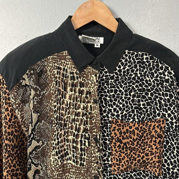 Vintage Silk Leopard Patchwork Button Down shirt … - image 5
