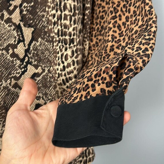 Vintage Silk Leopard Patchwork Button Down shirt … - image 9
