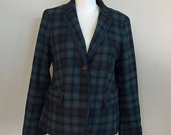 TALBOTS Navy/ Green Plaid Wool Single Breasted Blazer size 10