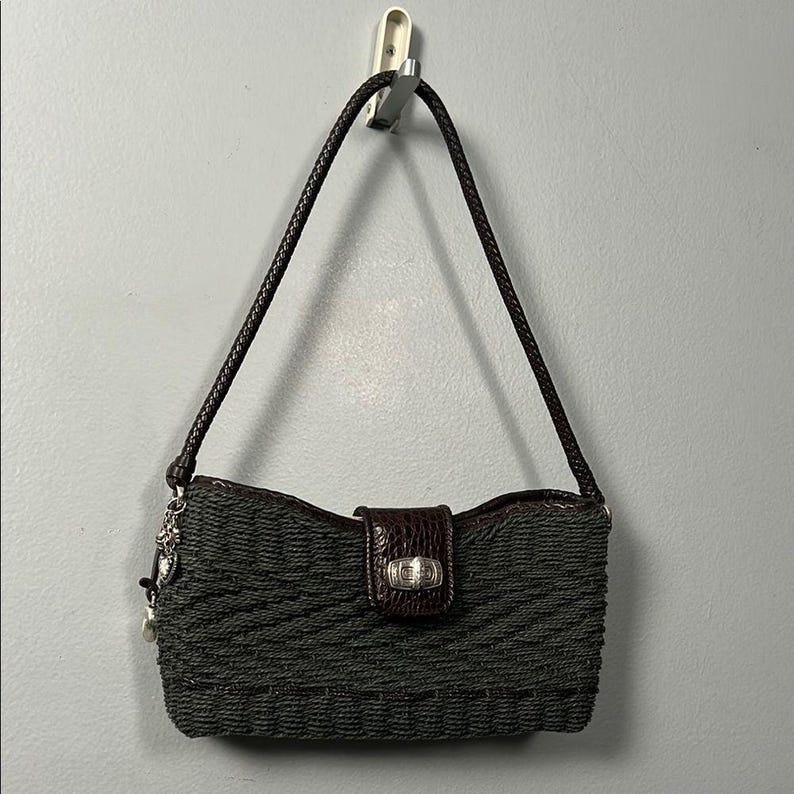 Vintage Brighton Wendy Style Woven Shoulder Bag straw and leather image 1