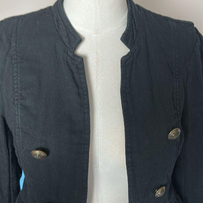 Free People Black Cotton Textured Blazer with Tailored Fit size small army image 6