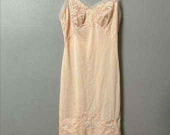 Vestido lencero elegante de encaje color crema Vintage Rogers, talla XS, color melocotón claro