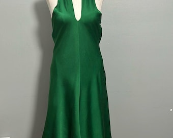 Vestido midi sexy y elegante de seda verde estilo vintage de Banana Republic, talla 8P