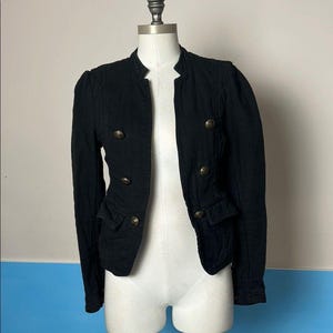 Free People Black Cotton Textured Blazer with Tailored Fit size small army image 2