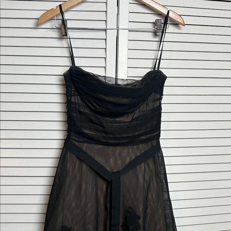 Vintage BCBG Maxazria Strapless Midi Black Lace Overlay cocktail Y2K dress 6 image 3